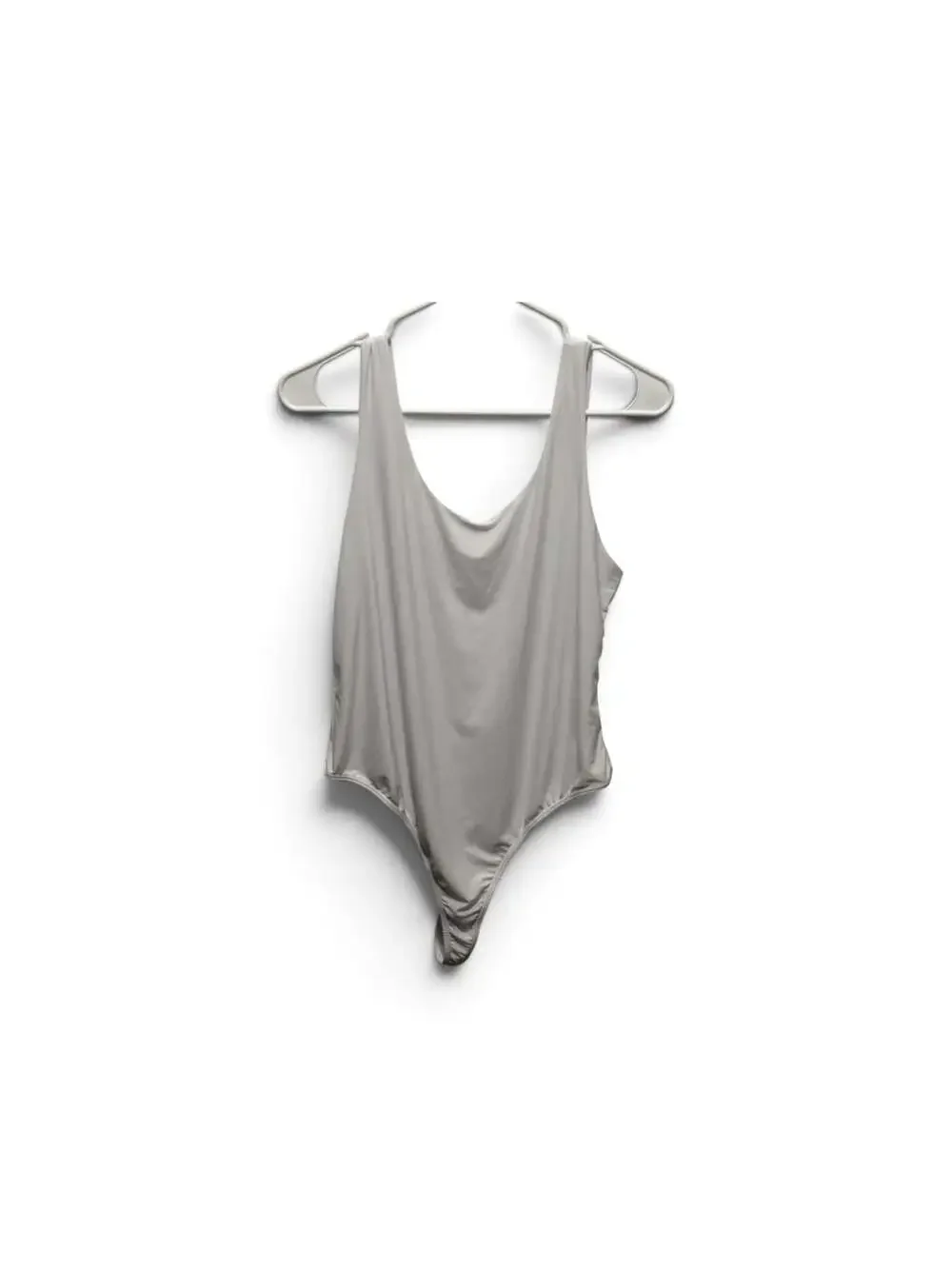 Unbranded Women's Silver Gray Scoop Neck Thong Bodysuit